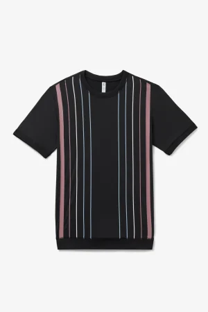 FILA Back Spin Short Sleeve Printed Crew 001 BLACK / STRIPES Best Sale