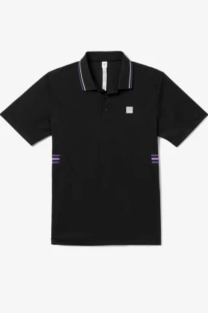 FILA Back Spin Short Sleeve Signature Polo 001 BLACK / WHITE / ROYAL PURPLE Store