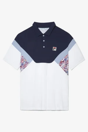 FILA Solar Power Short Sleeve Color Blocked Polo 100 WHITE / FILA NAVY / BLUE CHILL Best Sale