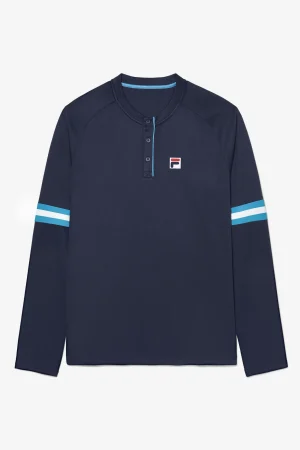 FILA Tie Breaker Long Sleeve Henley 412 FILA NAVY / HAWAIIAN OCEAN / WHITE Outlet