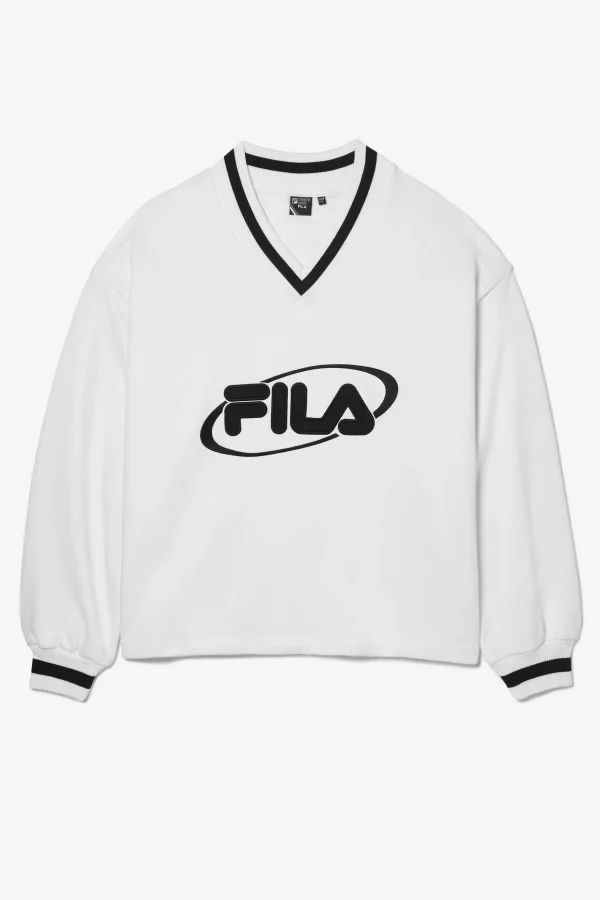 FILA Women' Heritage Oversized V-Neck Pullover 120 CREAM Cheap